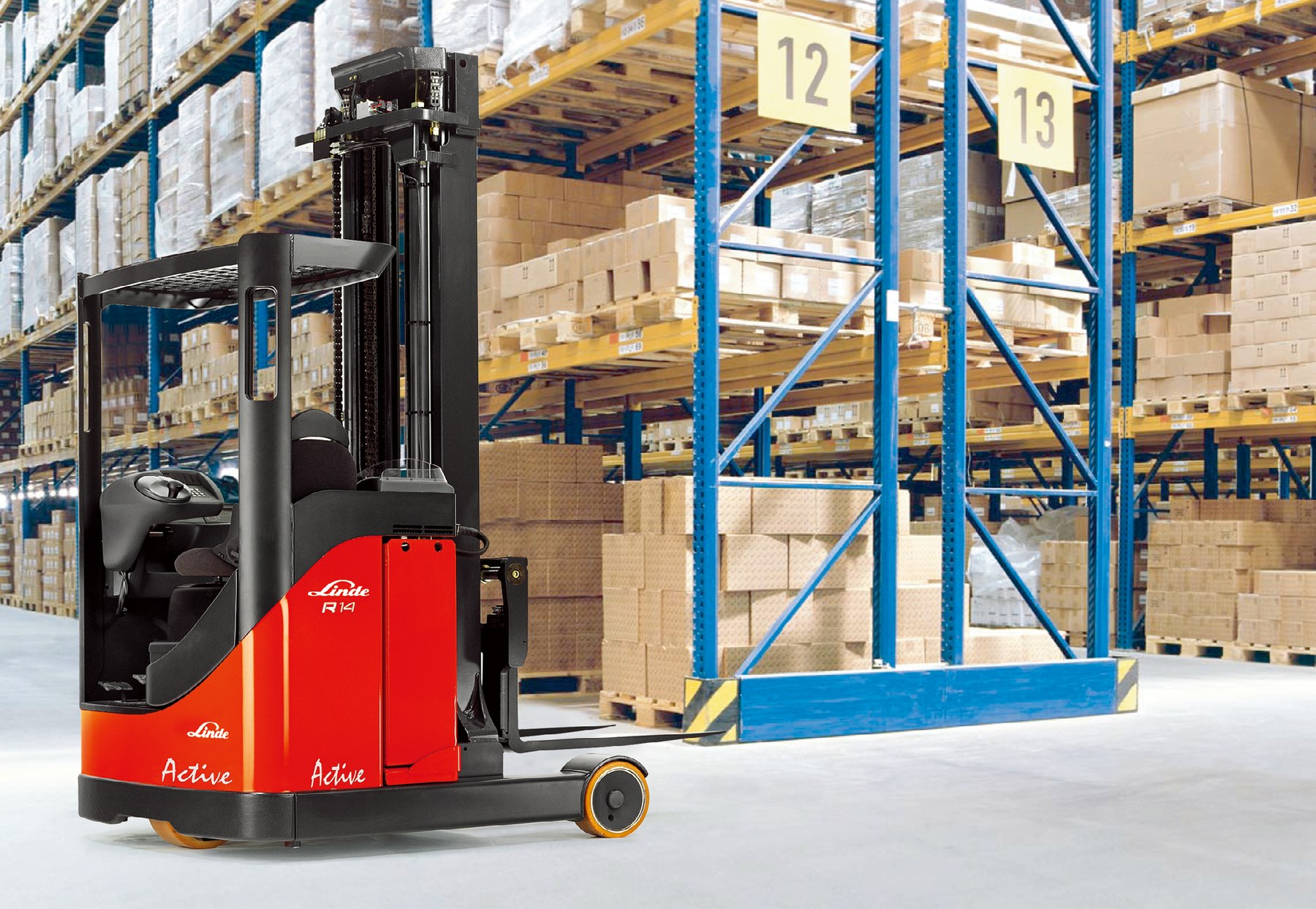 Xe nâng reach truck Linde R16SHD 1,6 tấn · khung 3 tầng 11,455 m · pin lithium 51,2V 608Ah