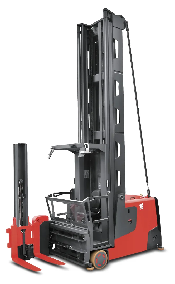Xe nâng 3 chiều Man-up MiMA MCC16SQ toàn cảnh, bánh PU và khoang pin