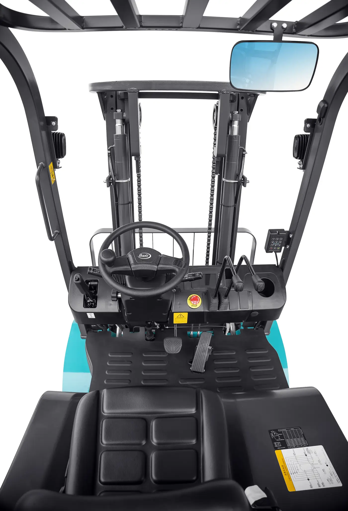 Xe nâng điện Baoli KBE30-Li-02 — khoang lái nhìn từ trên
