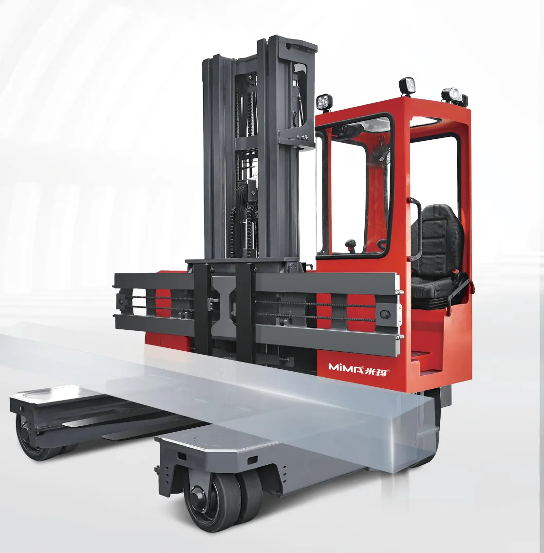Xe nâng đa hướng MiMA MQC30 — chở kiện hàng dài (ảnh catalog)