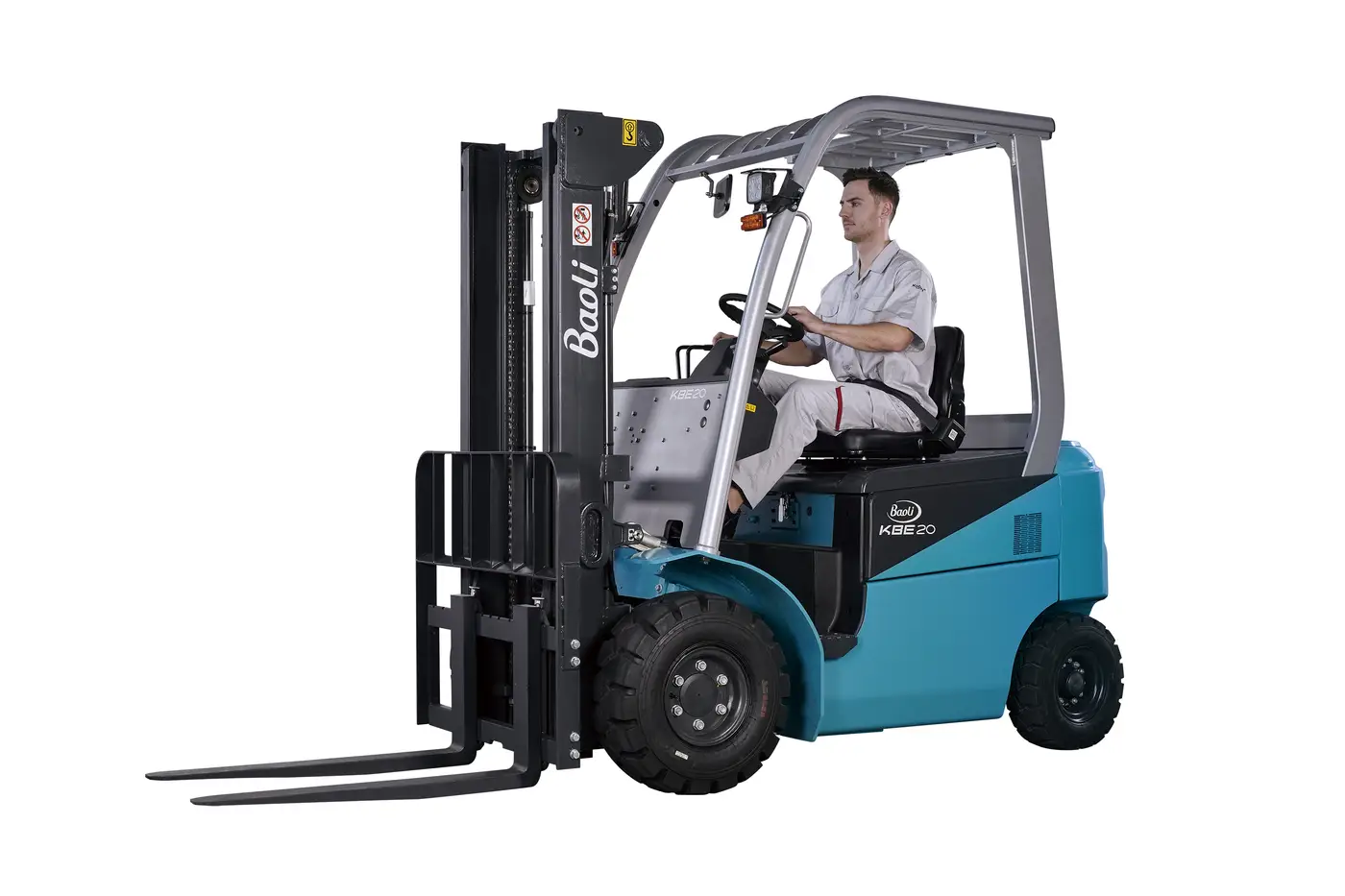 Xe nâng điện Baoli KBE20-25 nhìn ngang có người lái