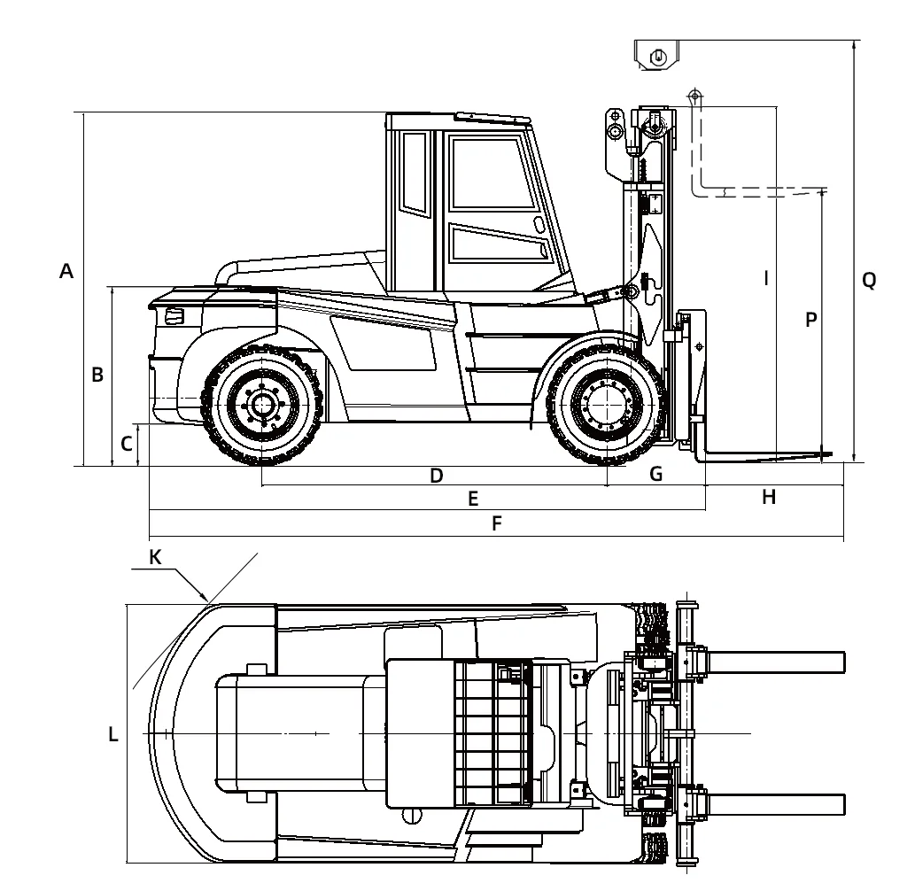 Bản vẽ kích thước xe nâng SOCMA nhóm 12–16 tấn