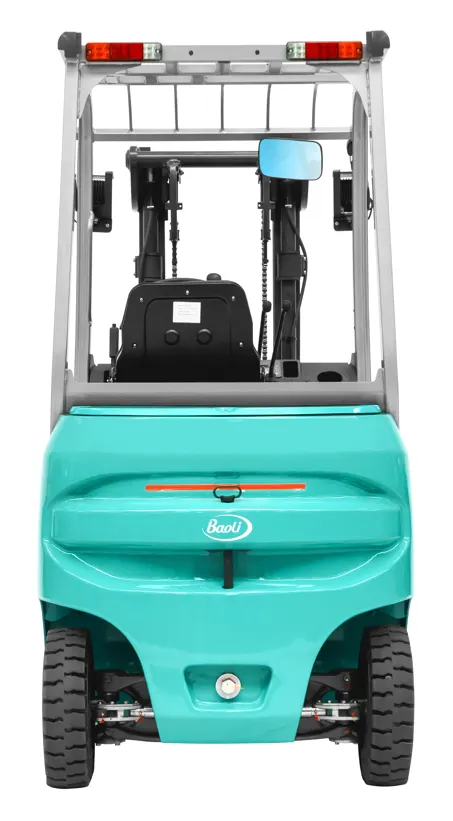 Xe nâng điện Baoli KBE20S-Li-01 nhìn thẳng phía sau: đối trọng thấp, đèn hậu LED