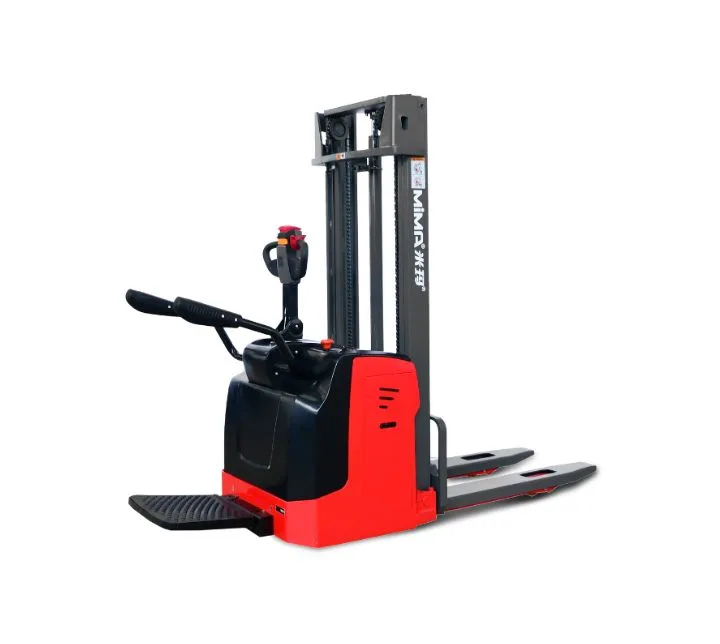 Xe nâng stacker MiMA MB15 — nhìn chéo sau bên trái
