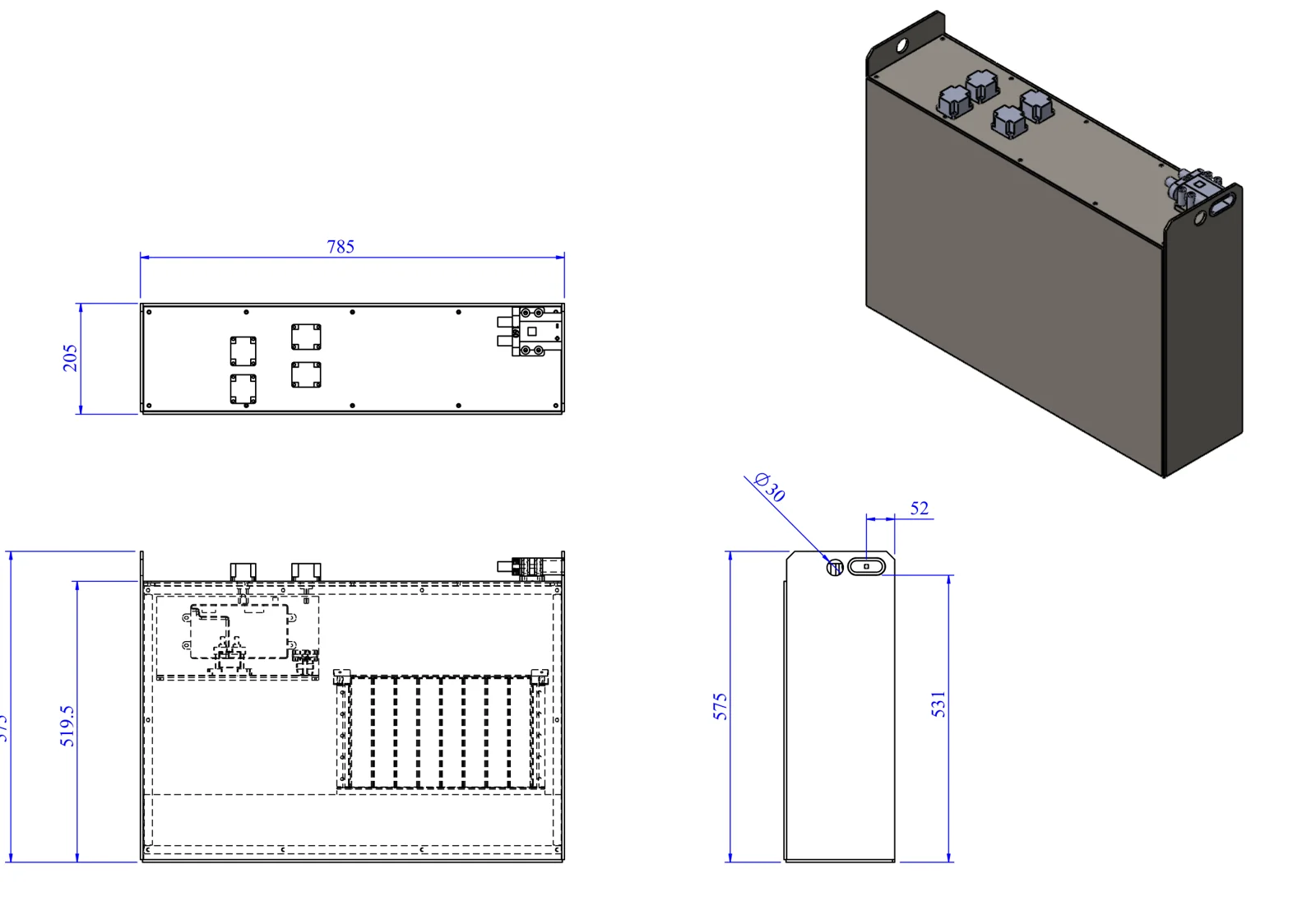 Bản vẽ kỹ thuật pin lithium xe nâng 25,6V 173Ah · cell EVE