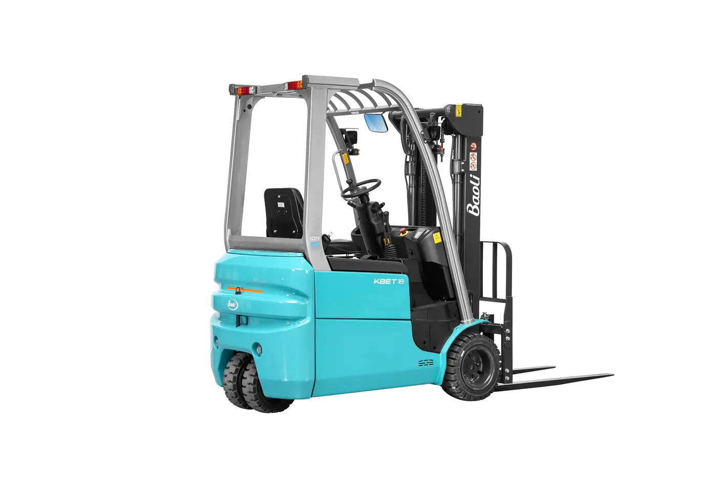 Xe nâng điện 3 bánh Baoli KBET20-Li-01 — nhìn chéo sau bên trái