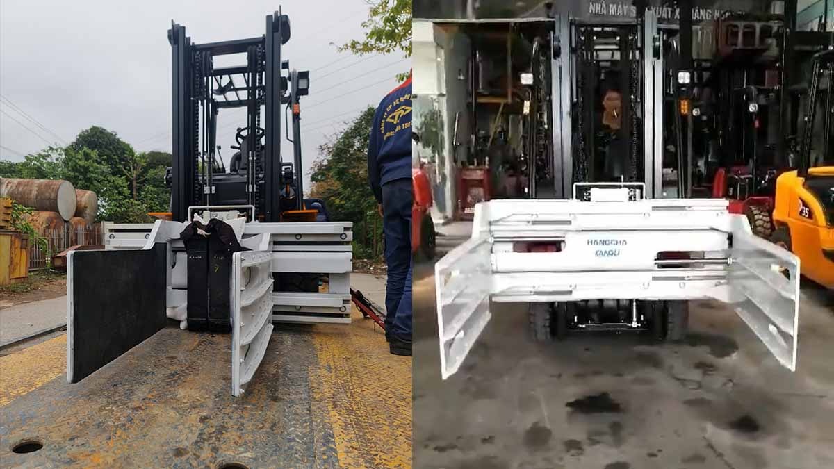 Thuê xe nâng kèm phụ kiện kẹp giấy, kẹp vuông, gật gù, dịch giá,...