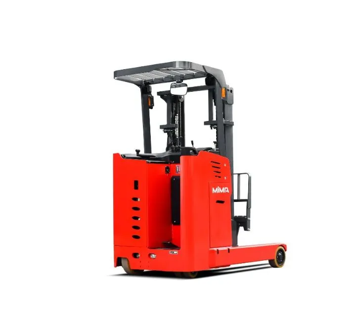 Xe nâng reach truck MiMA MF20 nhìn chéo phía sau, khoang pin
