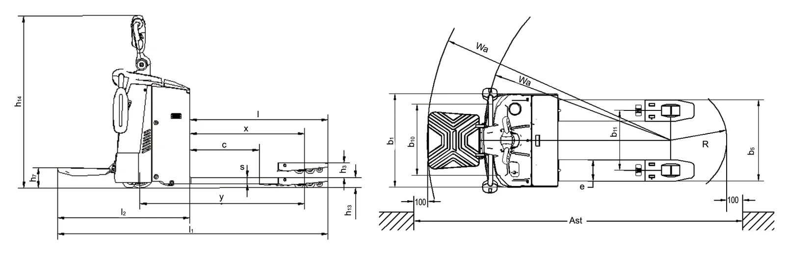 Xe nâng tay điện Sany SCB30A6 — bản vẽ kích thước