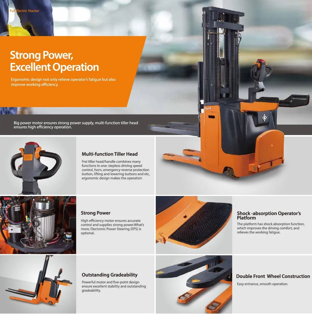 Xe nâng stacker Zowell XE20 — tờ tính năng của hãng