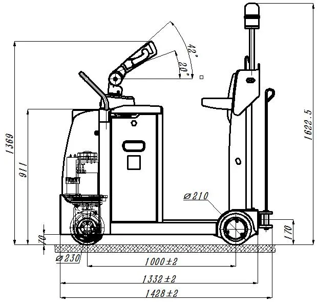 Xe kéo điện Zowell XTE40 — bản vẽ kích thước thân xte 3–5 tấn