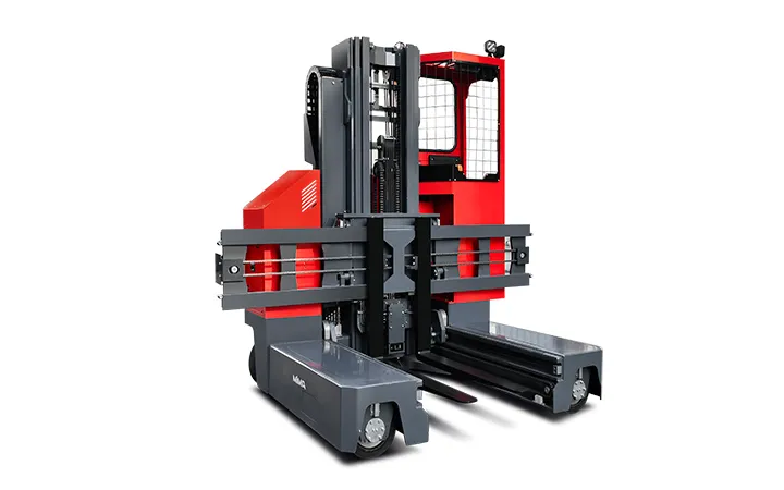 Xe nâng đa hướng MiMA MQ30 — nhìn chéo phía trước, chân chống