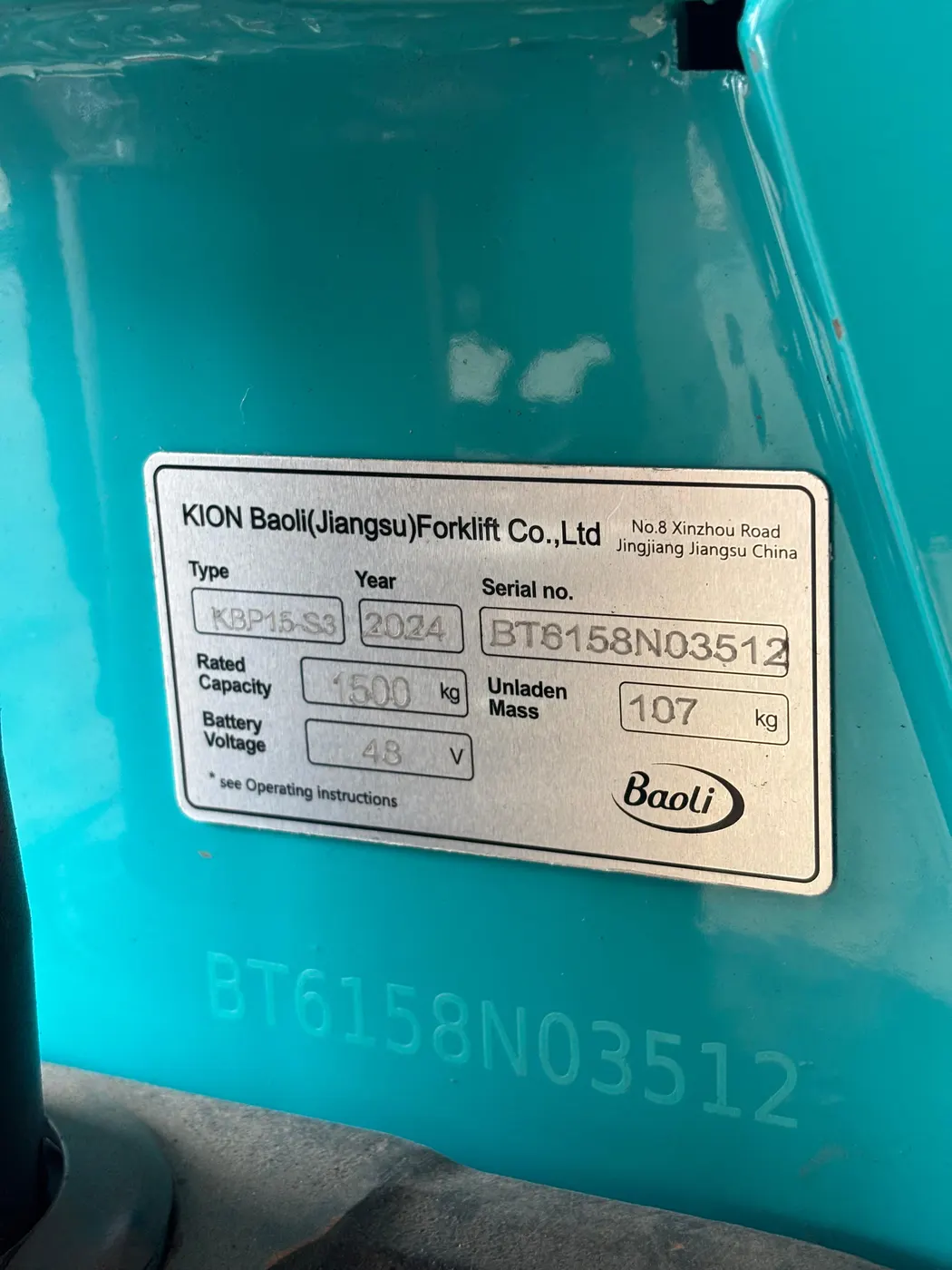 Tem máy xe nâng tay điện Baoli EP15 KBP15-S3