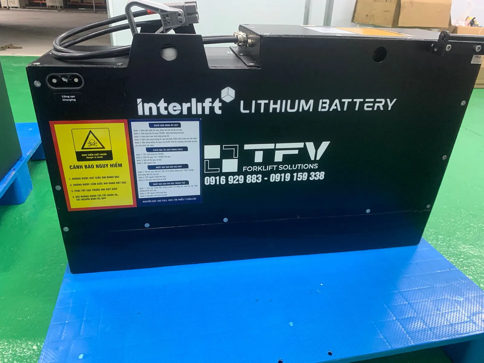 Pin lithium xe nâng 24V Interlift — dòng xả theo cell
