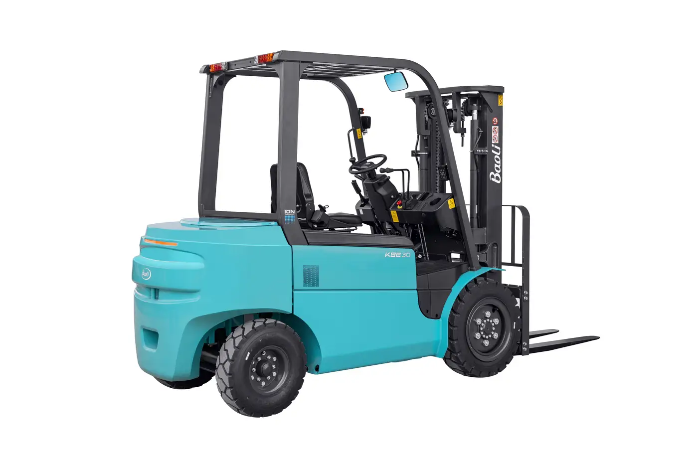 Xe nâng điện Baoli KBE30-Li-02 — nhìn chéo sau bên trái