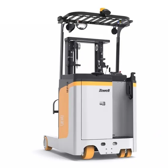 Xe nâng reach truck Zowell FRA115 nhìn chéo phía sau, khoang pin
