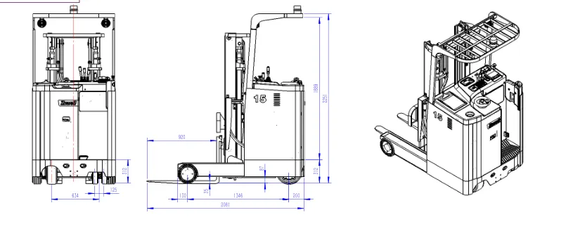 Bản vẽ kích thước xe nâng reach truck Zowell FRA