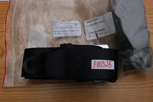Mã TFV P.00325 trên bao bì dây đai an toàn xe nâng