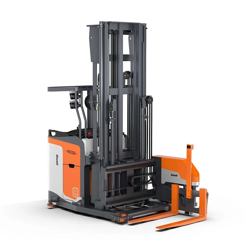 Xe nâng VNA Zowell VDA112 nhìn chéo trước, khung nâng và càng xoay